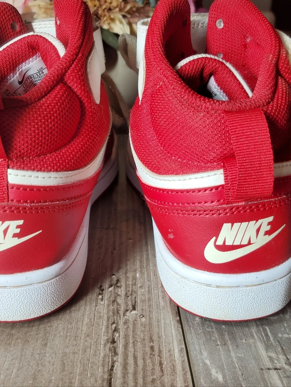 Nike Kids' Court Borough Mid 2 Red and White High-Top Sneakers Size 5Y Boy